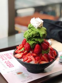 Close-up of strawberries on table