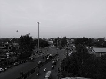 High angle view of city street against sky