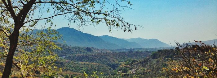 Scenic view of mountains against clear sky