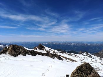 Scenic view of snowcapped mountains against sky