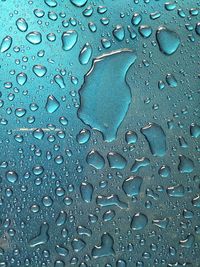 Full frame shot of raindrops on glass window