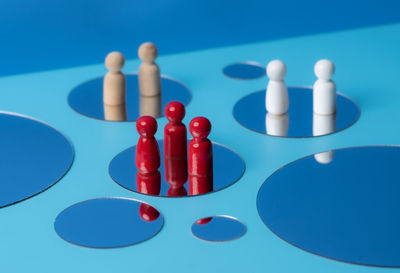 Close-up of chess pieces on table