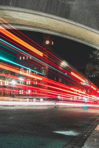 Light trails on road at night