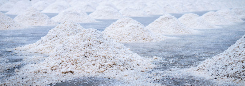 Sea salt farm. pile of brine salt. raw material of salt industrial. sodium chloride mineral.