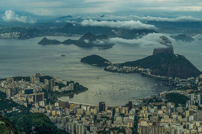 High angle view of city buildings