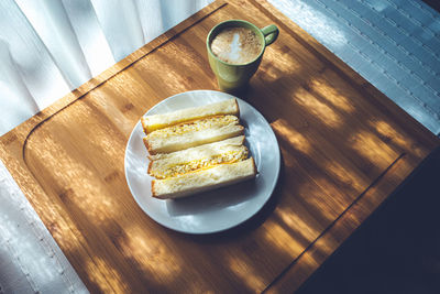 High angle view of breakfast on table