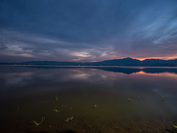 Scenic view of lake against sky during sunset