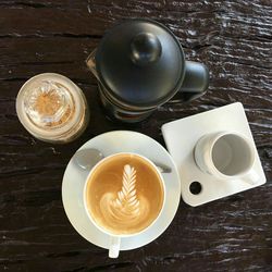 High angle view of coffee on table