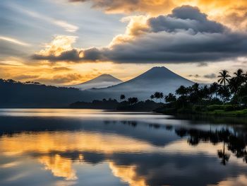 Scenic view of lake against sky during sunset