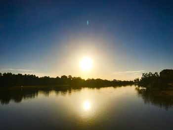 Scenic view of lake against sky at sunset