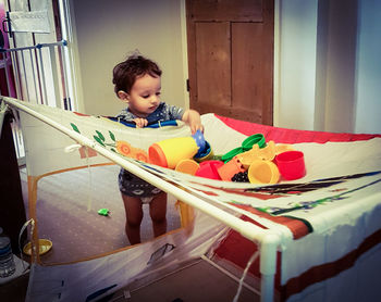 Boy playing at home