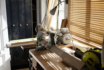 Stack of objects on table at home