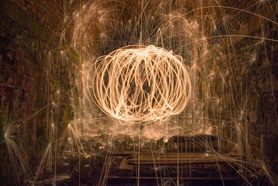 Close-up of wire wool at night