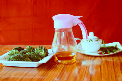 Close-up of tea served on table