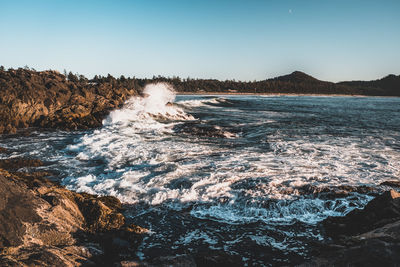 Scenic view of sea against clear sky