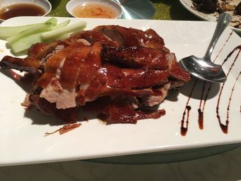 Close-up of served food in plate