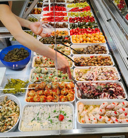 High angle view of food for sale in market