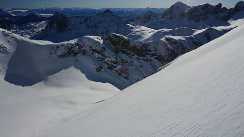 Scenic view of snowcapped mountains against sky