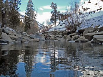 Scenic view of lake against sky during winter