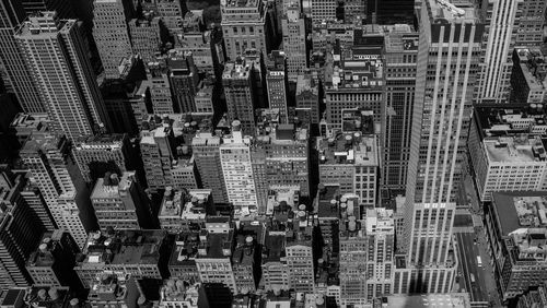 High angle view of skyscrapers in city