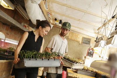 Man and woman in plant nursery