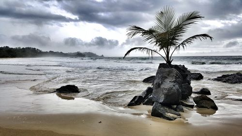 Scenic view of sea against cloudy sky