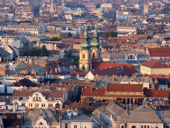 High angle view of buildings in city