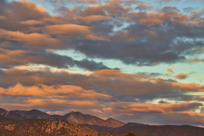 Scenic view of mountains against cloudy sky