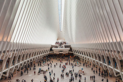 High angle view of people in modern building