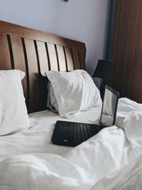 High angle view of bed at home