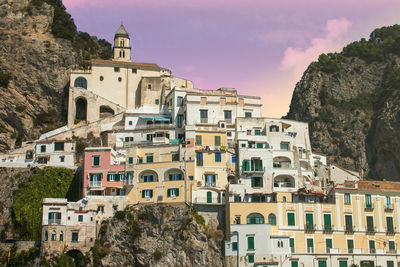 Romantic view of amalfi at sunset on the summer day