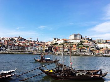 Sailboat in douro river against sky