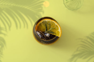 High angle view of lemon in water