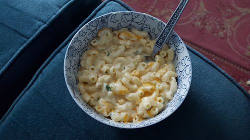 High angle view of breakfast on table