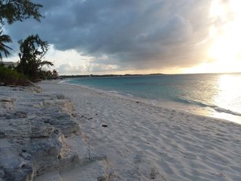 Scenic view of beach against sky during sunset