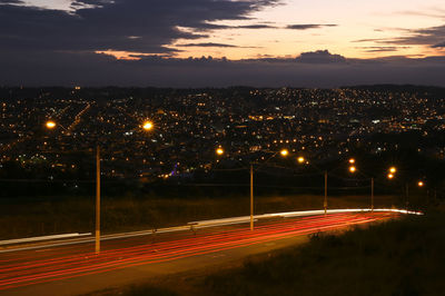 High angle view of light trails on street at night