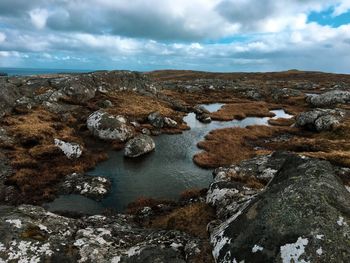 Scenic view of sea shore against sky