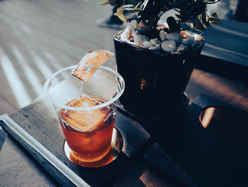 High angle view of coffee on table