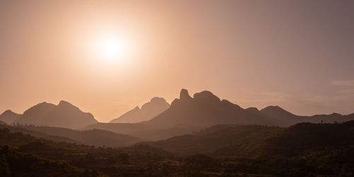 Scenic view of silhouette mountains against sky during sunset