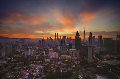 High angle view of city at night