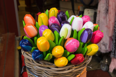 Close-up of multi colored candies in basket