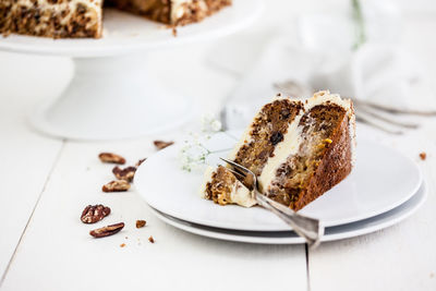 Close-up of cake in plate on table