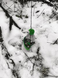 High angle view of snow on field during winter