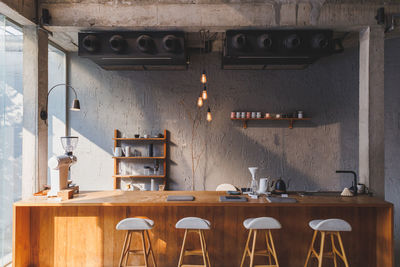 Cafe interior layout in a loft style in dark colors open space interior view of various coffee 