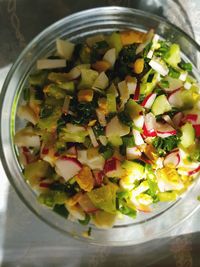Close-up of chopped vegetables in bowl