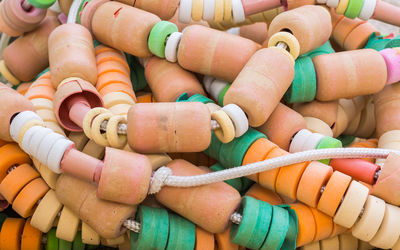 Close up heap of colorful buoy background