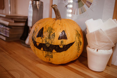 Close-up of pumpkin on table