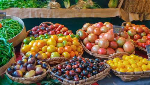 High angle view of fruits for sale at market stall