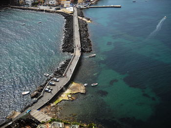 High angle view of boats in sea