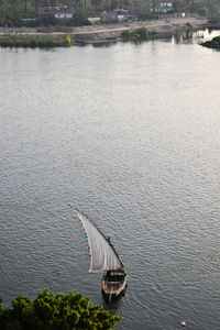 High angle view of boat in river